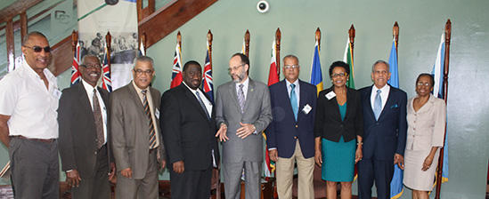 Secretary-General of the Caribbean Community (CARICOM), Ambassador Irwin LaRocque, with representatives of Regional air carriers the CARICOM Secretariat on Thursday. From left are, Caribbean Airlines (CAL) Consultant, Mr. Ian Bertrand, Advisor to the