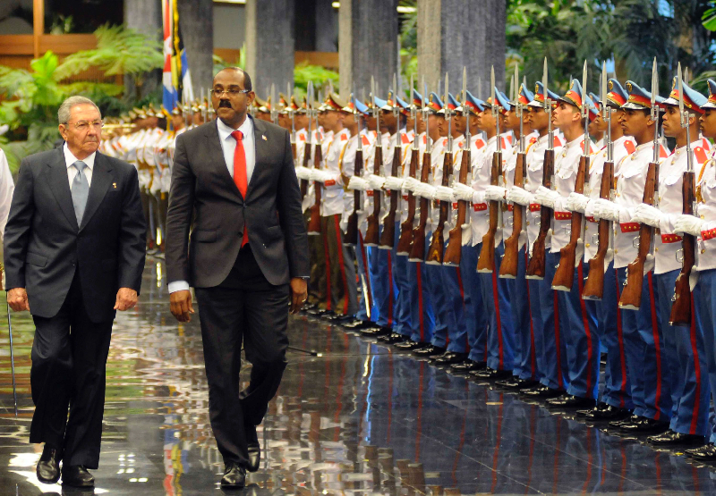 Prime Minister Browne seen with President Raul Castro of Cuba during a recent visit