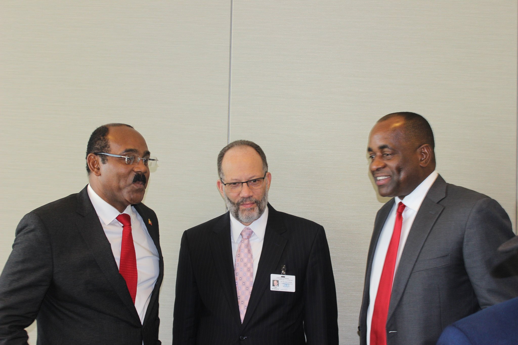 PM Gaston Browne of Antigua and Barbuda, Amb. IrwinLaRocque, CARICOM SG, PM Roosevelt Skerrit of Dominica