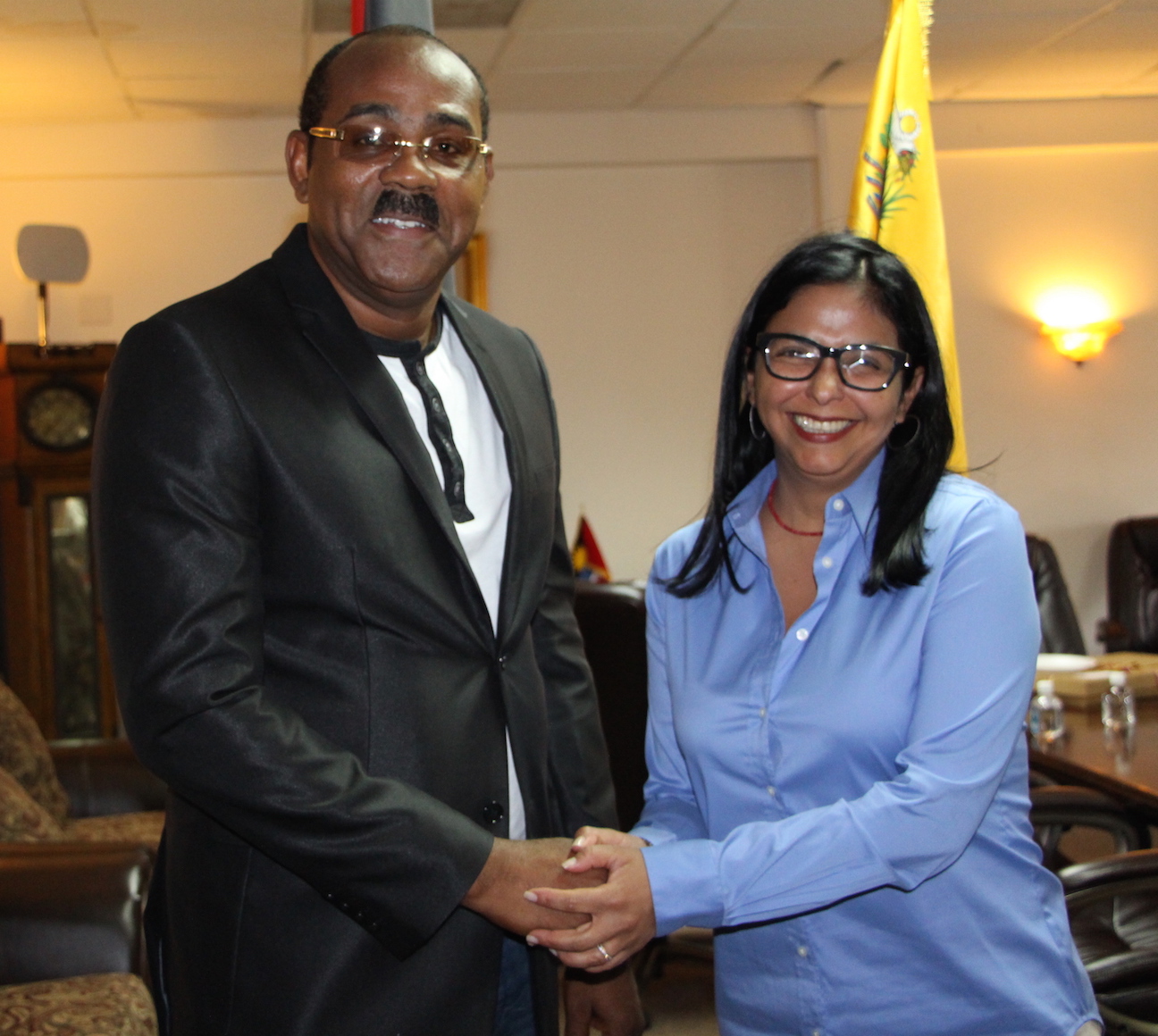 PM Browne with Venezuelan Foreign Minister the Hon. Delcy Rodriguez