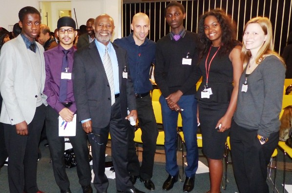 3rd left Prof Cardinal Warde, Dr Andrew Phillips with pupils of Evelyn Grace Academy. Photo Tyrone Roach