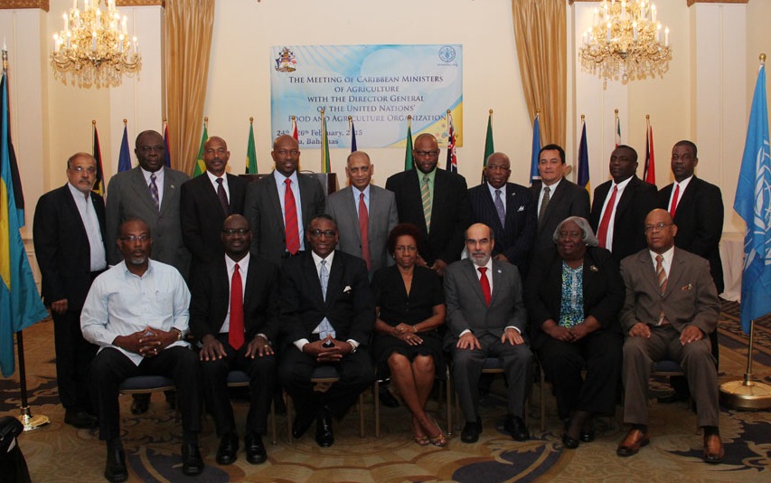 United Nations Food &amp; Agriculture Organization (FAO) Director General Dr. Jos&eacute; Graziano da Silva, (seated third right), is pictured with Caribbean Ministers of Agriculture at their historic meeting at the British Colonial Hilton, The Baham