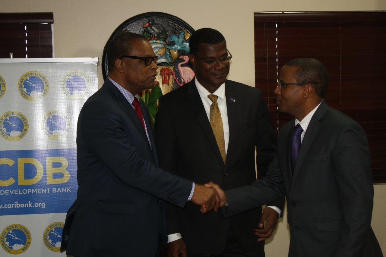 The Honourable Washington Misick, Minister of Finance of Turks and Caicos Islands; Dr. the Honourable Rufus Ewing, Premier of TCI and Dr Justin Ram, Director of Economics at the CDB following the press briefing on the Country Strategy Paper developed