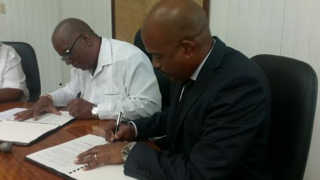 CEO of the CDF, Rodinald Soomer and Guyana&rsquo;s Minister of Finance, Winston Jordan, as they signed a supplementary loan agreement for Guyana&rsquo;s CAP in the CDF&rsquo;s first funding cycle, which went towards a major road programme to improve