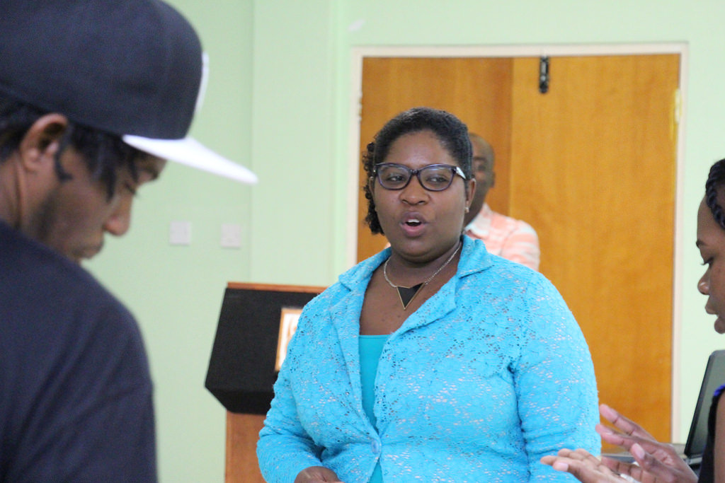 Deputy Programme Manager, Youth, at the CARICOM Secretariat Ms. Yldiz Pollack-Beigle training youths from St. Kitts and Nevis in entrepreneurship