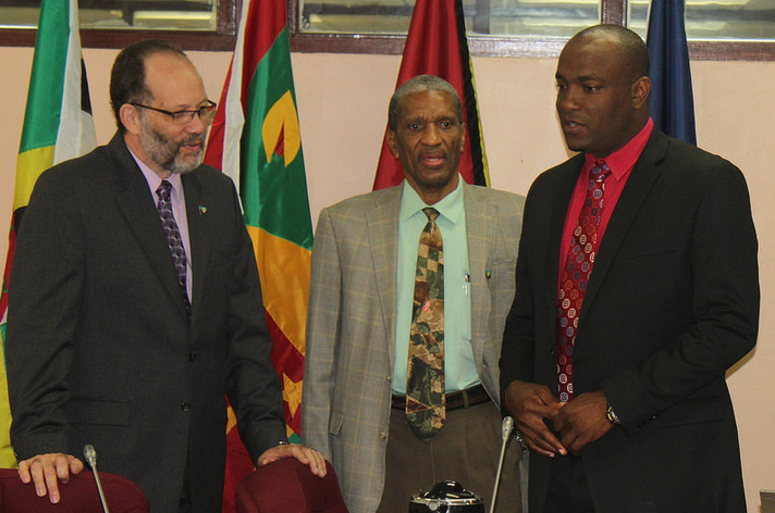 In photo: (L-R) Ambassador Irwin LaRocque, Secretary-General, Caribbean Community (CARICOM); Dr. Douglas Slater, Assistant Secretary-General, Human and Social Development, CARICOM Secretariat; and Hon. Shawn A. Edward, Minister of Youth Development a