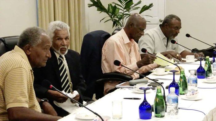 Members of the West Indies Legends panel, including Andy Roberts and Deryck Murray, meet in Grenada (Photo via cricinfo.com)