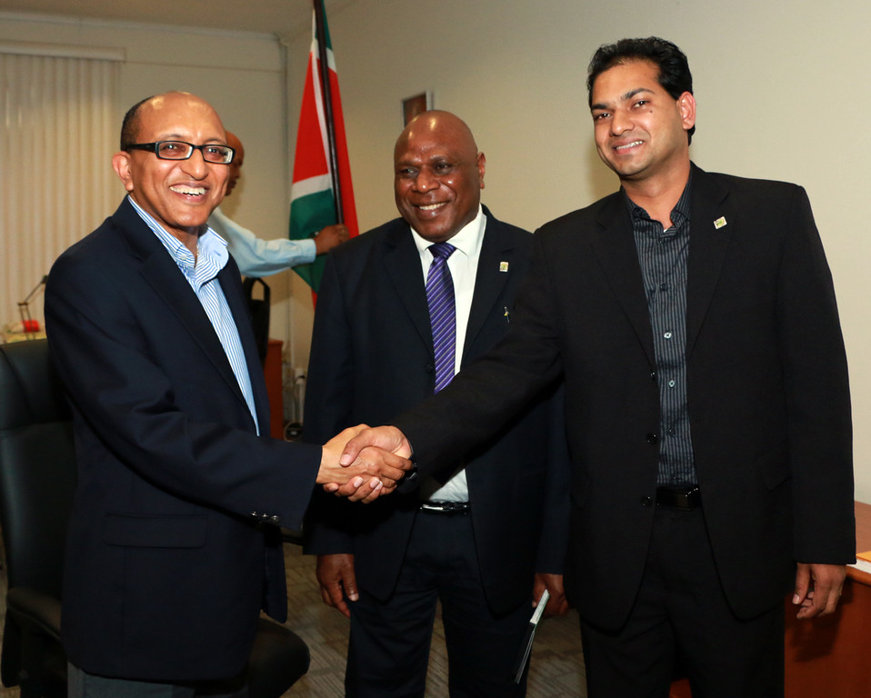 (L-R): Michael Hailu, CTA Director; Hon. David Tosul Butulso, Minister of Agriculture, Livestock, Forestry, Fisheries and Biodiversity, Vanuatu and Hon. Soeresh Algoa, Minister of Agriculture, Animal Husbandry and Fisheries, Suriname.