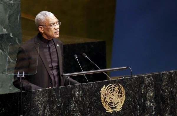 President of Guyana David Arthur Granger addresses the Sustainable Development Summit, Friday, Sept. 25, 2015, at United Nations headquarters. (AP Photo/Mary Altaffer) Photo Credit: AP