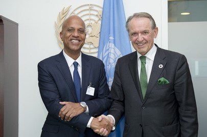 Belize PM Hon. Dean Barrow (left) with UN Dep. Secretary-General after signing