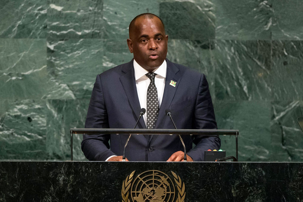 Prime Minister Roosevelt Skerrit of the Commonwealth of Dominica addresses the general debate of the General Assembly&rsquo;s seventy-second session. UN Photo/Cia Pak