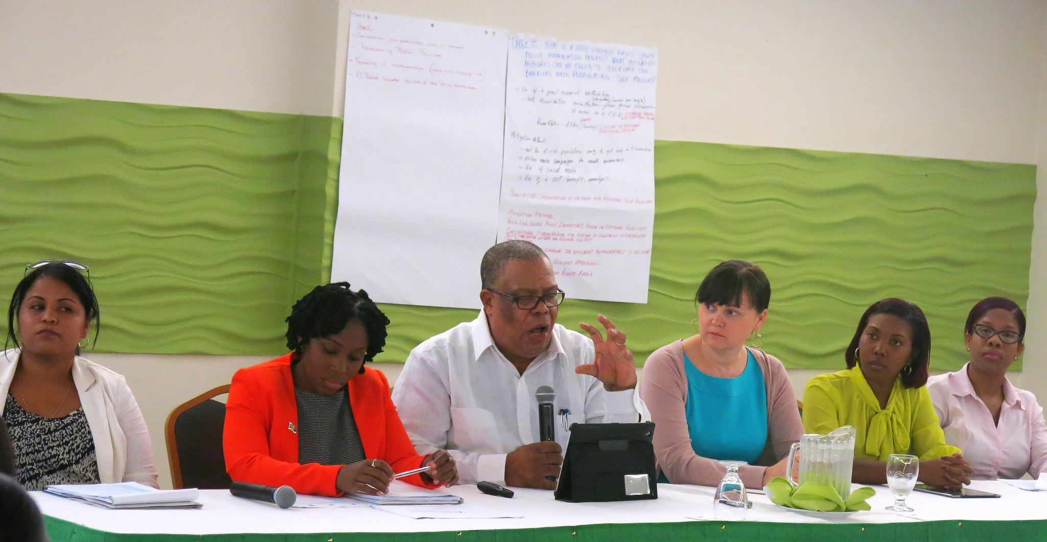CARICOM Youth Ambassador to Barbados and Vice Dean of Regional Initiatives Ms. Sade Jemmott (2nd left) and other participants at a workshop on 'Evidence-based Policies on Youth Development in the Caribbean' hosted 2-4 June, 2015 in Bridgeto
