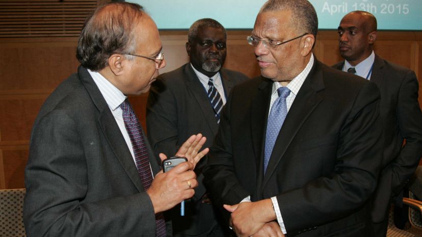 enior Fellow at the Brookings Institute, Amar Bhattacharya has the rapt attention of Finance and Planning Minister, Dr Peter Phillips at yesterday&rsquo;s first Caribbean Regional Dialogue held with the G20 Working Development Group at the World Bank
