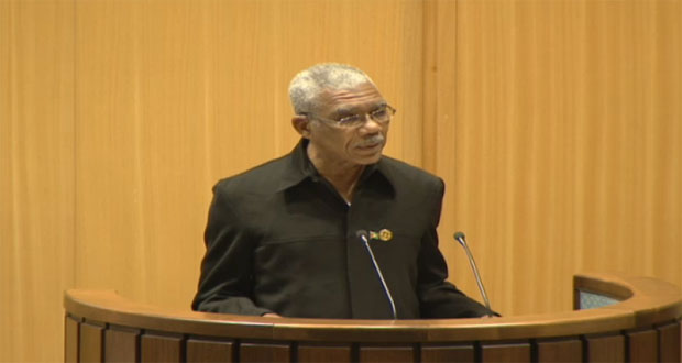 President David Granger addressing the conference in Addis Ababa yesterday