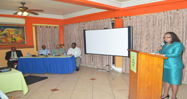 Minister of Social Protection Volda Lawrence addressing the CARICOM forum on Free Movement within the Region