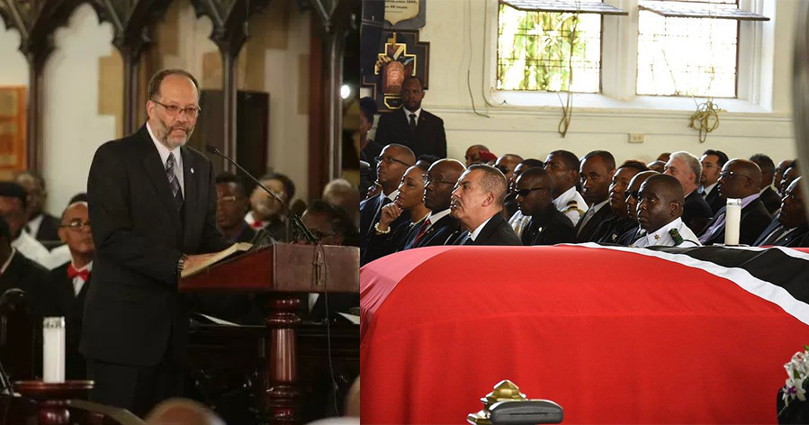 CARICOM Secretary-General Ambassador Irwin LaRocque addresses the state funeral for the former Prime Minister of Trinidad and Tobago, Mr. Patrick Manning