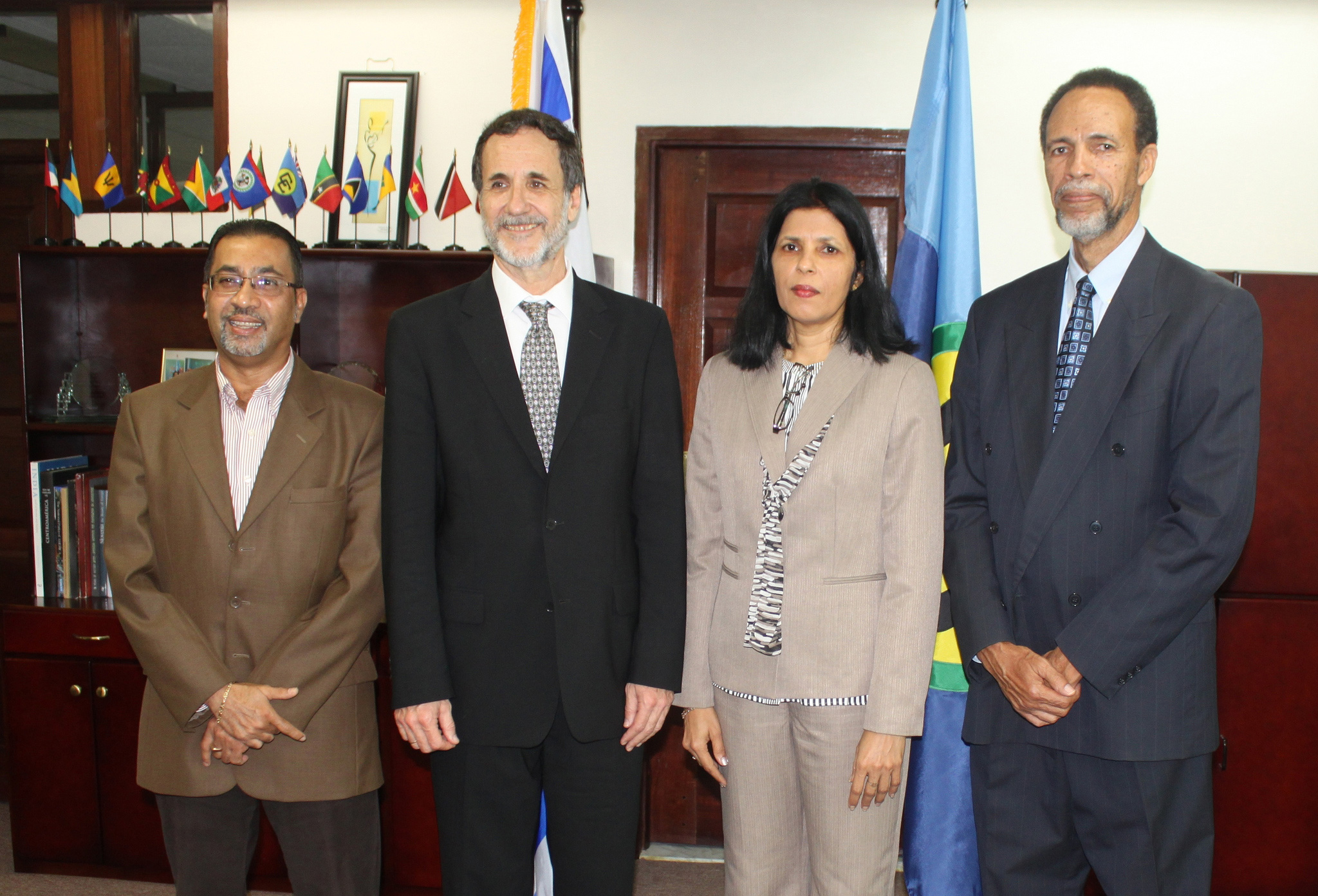 The Plenipotentiary Representative of the State of Israel to the Caribbean Community (CARICOM), His Excellency Mordehai Amihai-Bivas (second from left) presented his Credentials to the Deputy Secretary-General of CARICOM, Ambassador Manorma Soeknanda