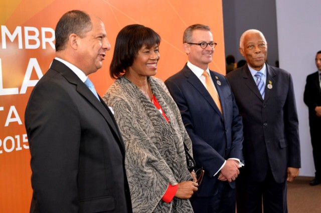 Jamaica&rsquo;s Prime Minister Portia Simpson Miller (2nd left) arrives for the opening of the two-day third Summit of Heads of Government of the Community of Latin America and Caribbean States (CELAC) in San Jose, Costa Rica on Wednesday (January 28