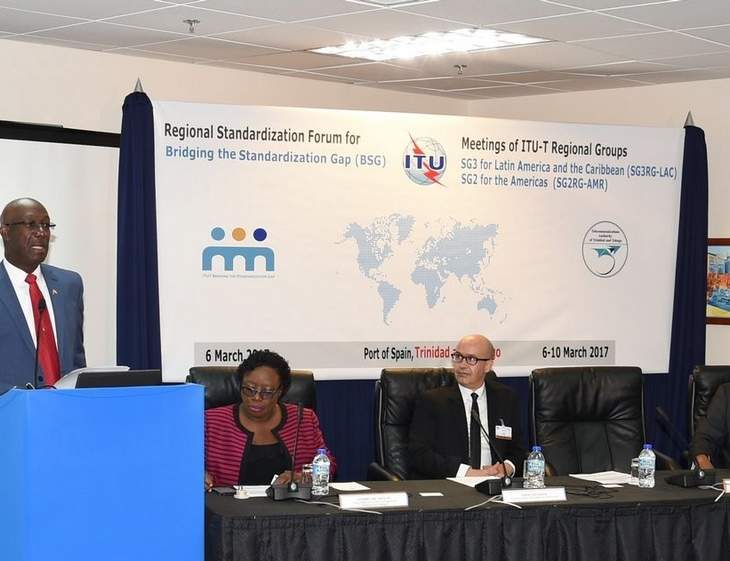 Prime Minister Dr. Rowley delivers the feature address at the Regional Standardization Forum for Bridging the Standardization Gap (BSG) on Monday.