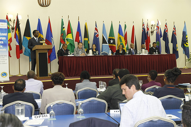 Dr. the Right Honourable Keith Mitchell, Prime Minister of Grenada, delivers the keynote address at the opening ceremony of the Second High Level Advocacy Forum on Statistics held in Grenada on 26 May, 2014.