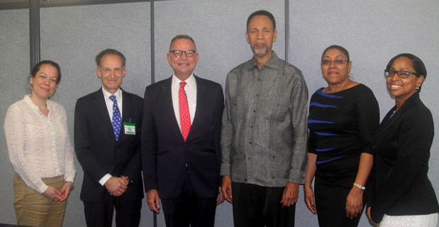 Members of the delegations:H.E. Mr. Jules Bijl, Plenipotentiary Representative of the Kingdom of the Netherlands to CARICOM (centre left) and H. E. Mr. Colin Granderson, Assistant Secretary-General Foreign and Community Relations, CARICOM Secretariat