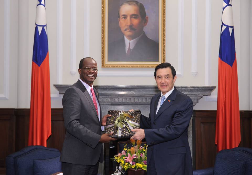 Minister of Foreign Affairs, the Hon. Patrice Nisbett (left) with President Ma of the Republic of China (Taiwan) in Taipei.