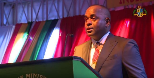 UE0gU2tlcnJpdCBhZGRyZXNzaW5nIHRoZSBpc3N1ZSBvZiBtYXJpanVhbmEgZHVyaW5nIGhpcyBJbmRlcGVuZGVuY2UgRGF5IGFkZHJlc3MgKFBob3RvIHZpYSBEb21pbmljYSBOZXdzIE9ubGluZSk=