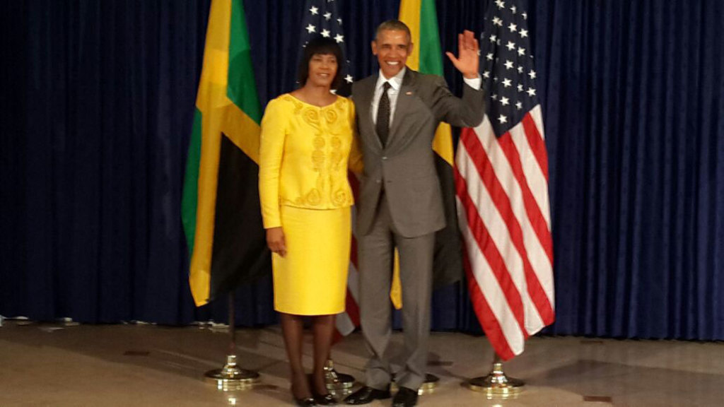 Jamaica Prime Minister Portia Simpson-Miller and US President Barack Obama (Photo via Jamaica Information Service)