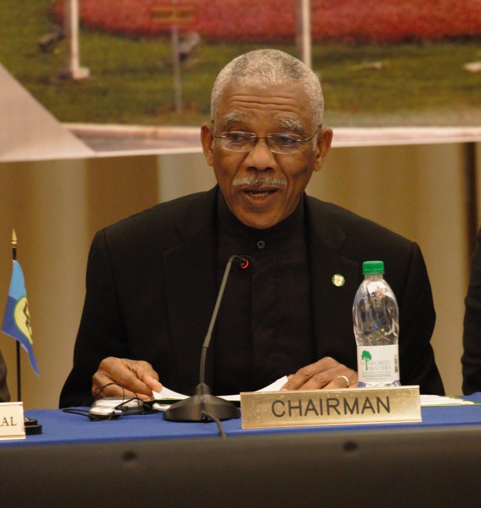 Chairman of CARICOM, President David Granger addresses the opening ceremony of the Meeting