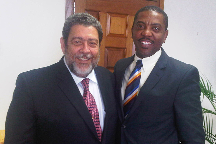 St Vincent Prime Minister Dr Ralph Gonsalves (left) and WICB president Dave Cameron (right).