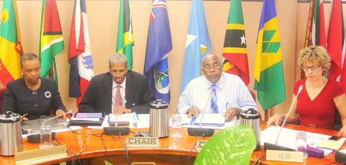 From left, Director, Human Development, CARICOM Secretariat, Ms. Myrna Bernard; Assistant Secretary-General, Human and Social Development, CARICOM Secretariat, Dr. Douglas Slater; Programme Manager, Communications, CARICOM Secretariat, Mr. Kendol Mor