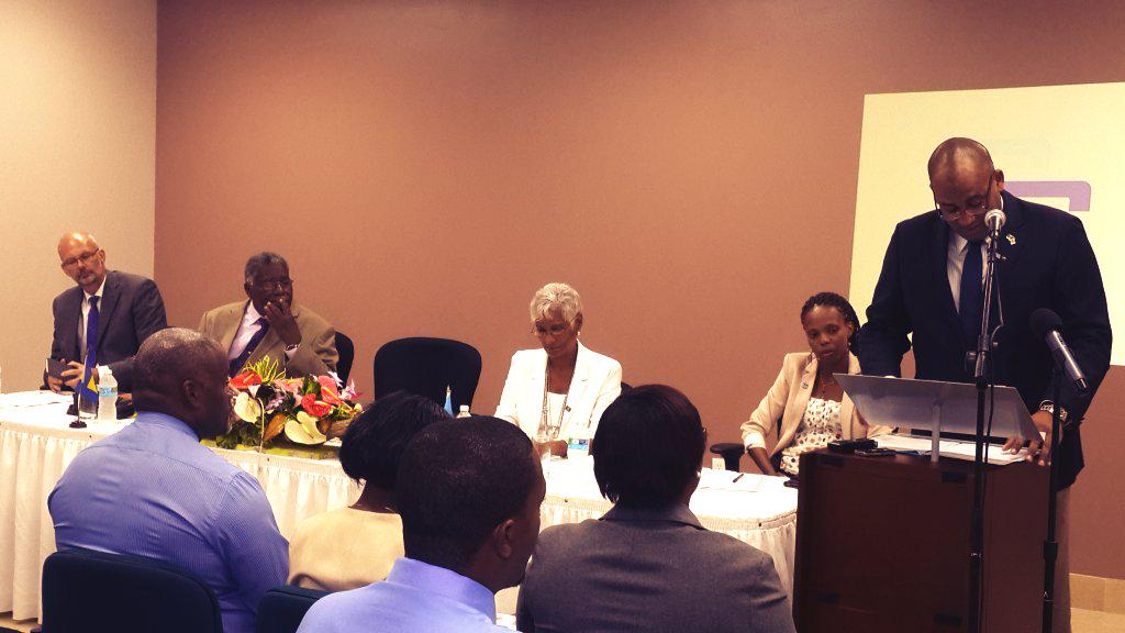 The Honourable Richard Sealy, Acting Prime Minister of #Barbados, welcoming the students from #Antigua &amp; #Barbuda.