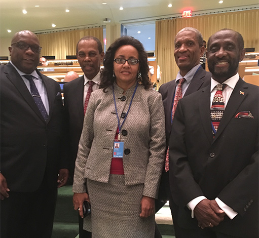 L-R (Front Row): Prime Minister Dr. the Hon. Timothy Harris; Hon. Wendy Colleen Phipps; H.E. Ambassador Sam Condor L-R (Back Row) Dr. Edward Greene; Dr. Slater
