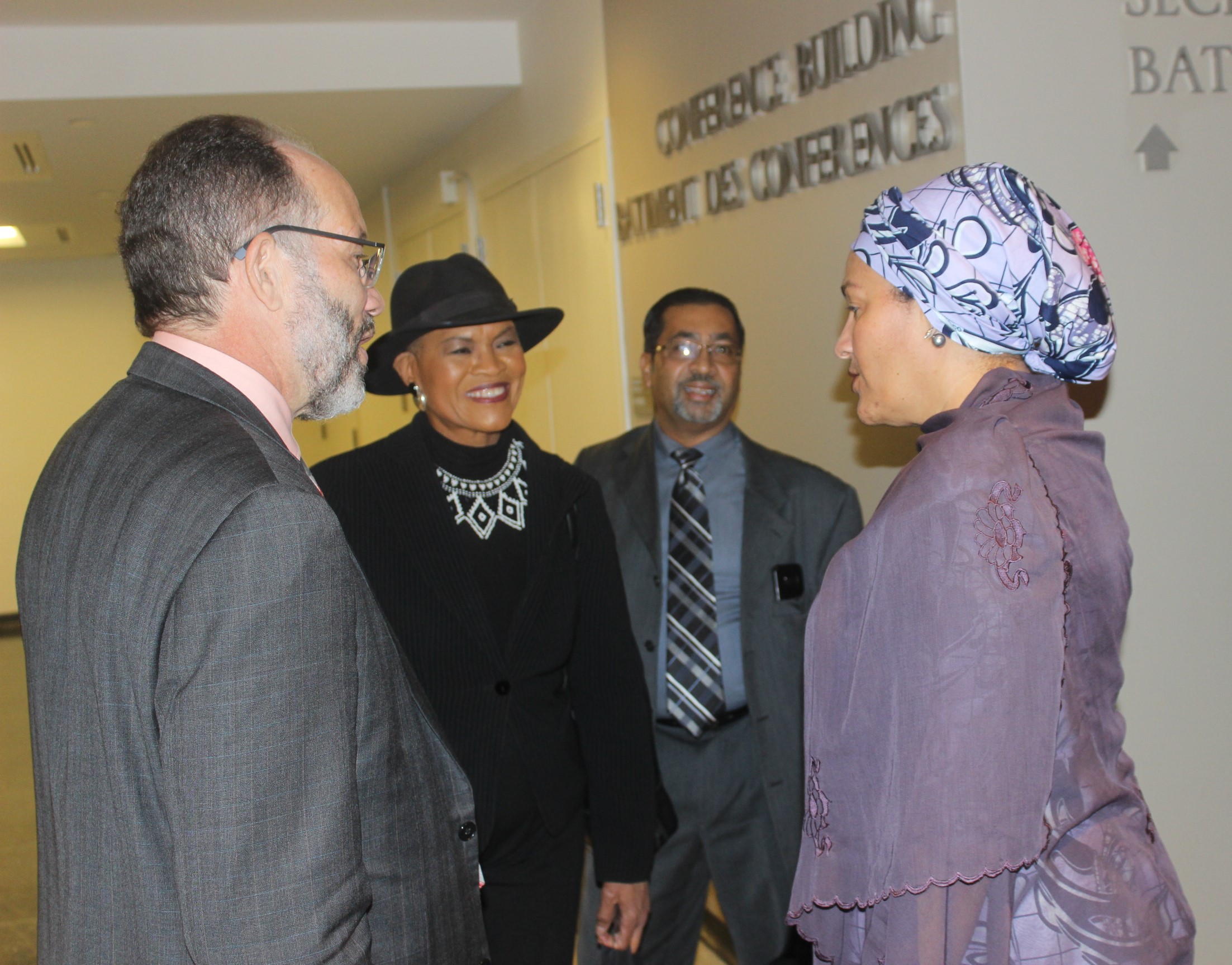 CARICOM SG  Ambassador Irwin LaRocque (l) chats with UN Deputy Secretary-General Amina Mohammed
