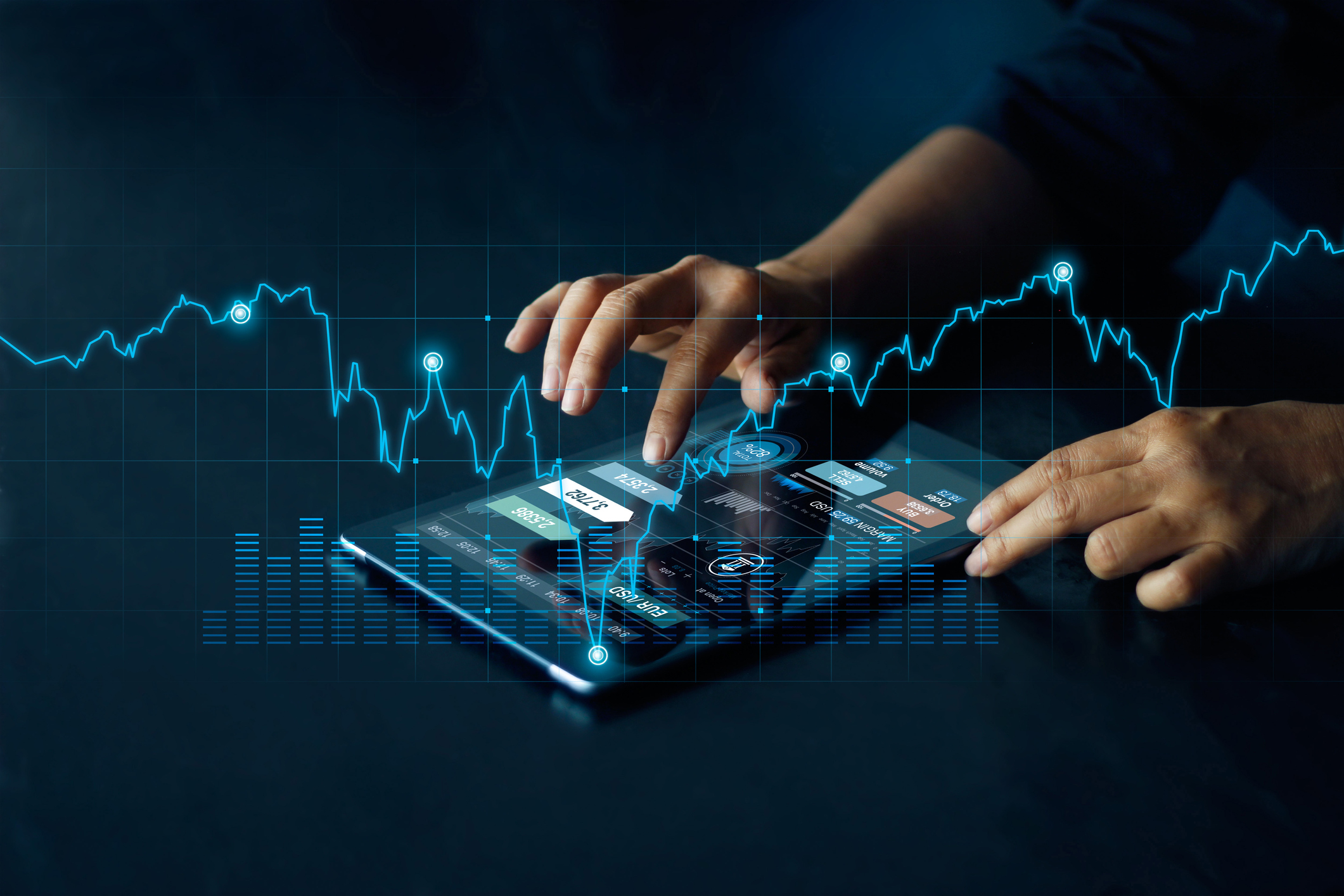 Businessman using tablet online banking, exchange currency and payment, Digital marketing, Finance and banking networking,  Investment of growth on currency rate, Online shopping
