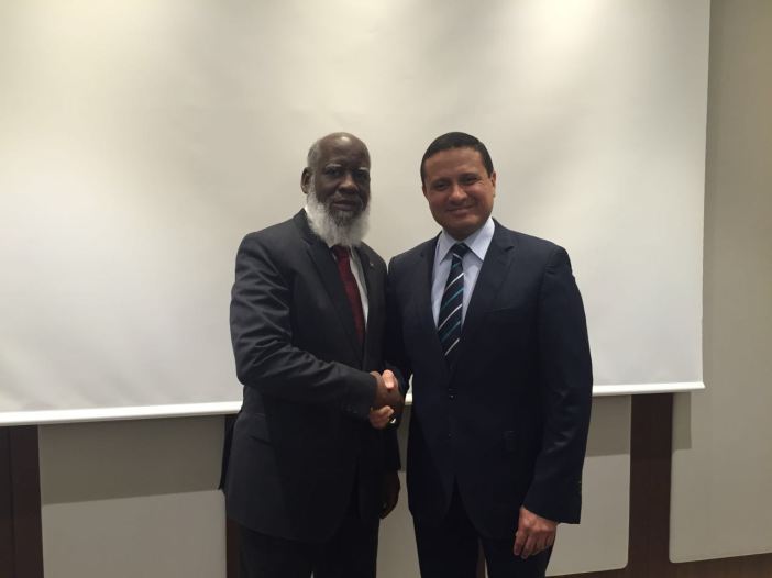 Belize Foreign Minister Wilfred Elrington (left) greets his Guatemalan counterpart Carlos Ra&uacute;l Morales, in Istanbul, Turkey earlier this week.