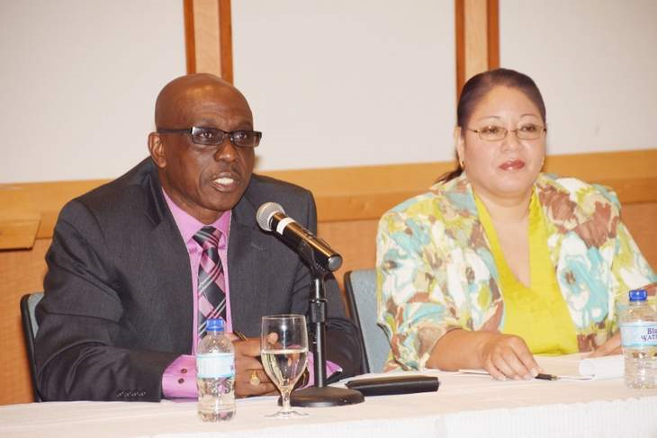 ON THE GROUND: Head of the CARICOM Election Observation Mission Orette Fisher, (left) and deputy Josephine Tamai speak to the media at a press conference at the Hilton Trinidad, St Ann&rsquo;s, Saturday.. &mdash;Photo: KITTY KOWLESSAR