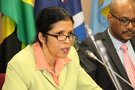 DSG Soeknandan addresses the audience, in photo is Craig Beresford, Director  of Strategic Managment, CARICOM Secretariat