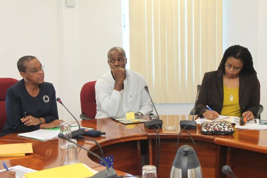 Director, Human Development at the CARICOM Secretariat Merna  Bernard brings remarks during the opening of the workshop. Sharing the moment are Permanent Secretary in the Ministry of Culture, Youth and Sport Guyana, Alfred King and Programme Manager