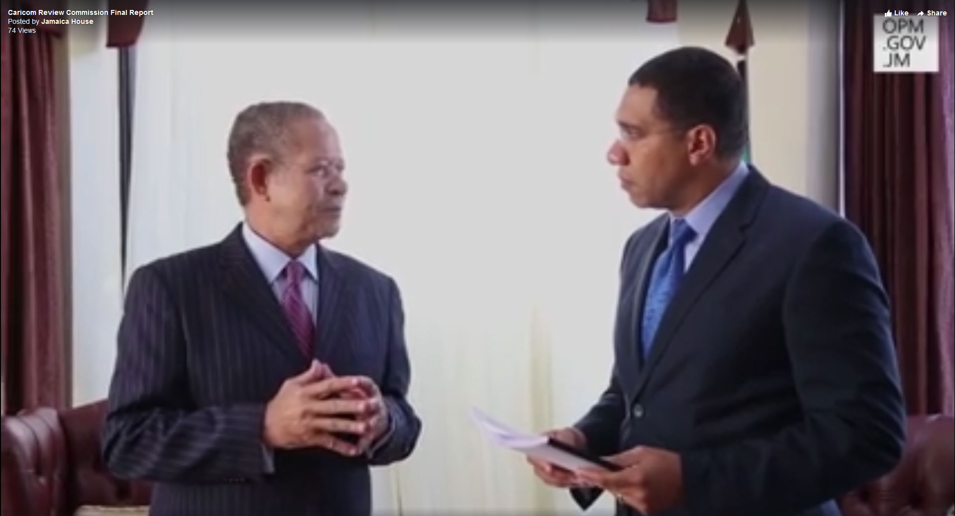 (l-r) Mr. Bruce Golding,Chairman of the Commission and former Prime Minister of Jamaica; Hon. Andrew Holness, Prime Minister of Jamaica