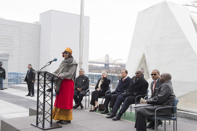 he Most Hon. Portia Simpson Miller, Prime Minister of Jamaica, speaks at the unveiling ceremony of &ldquo;The Ark of Return&rdquo;, the Permanent Memorial at United Nations headquarters to honour the Victims of Slavery and the Transatlantic Slave Tra