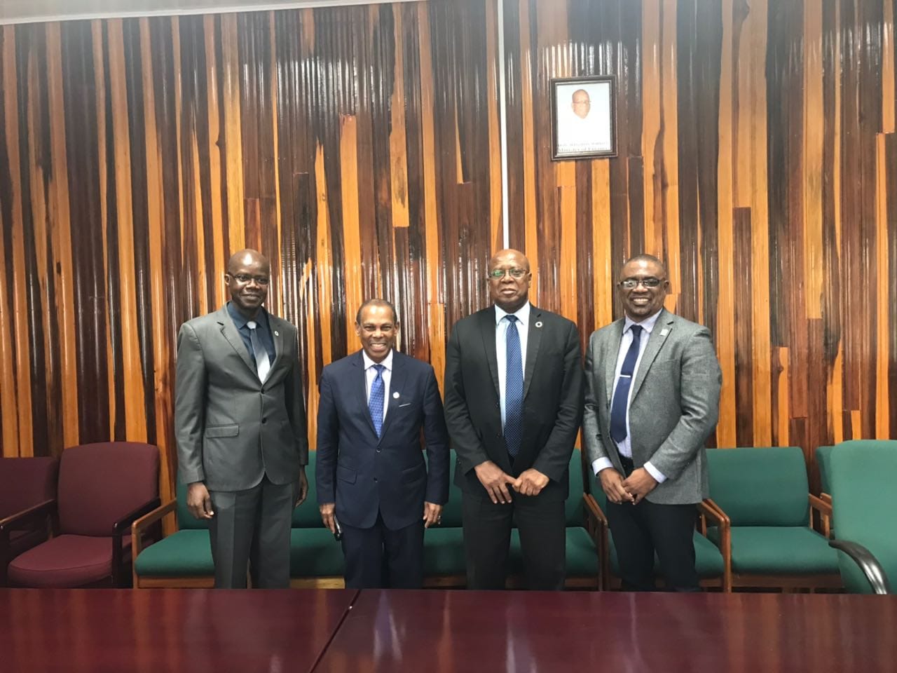 L-R: Dr Martin Oditt, UNAIDS Country Director, Dr Edward Greene PANCAP Advisor, Dr Hector Butts, Finance Secretary Ministry of Finance &ndash; Guyana and Mr Dereck Springer Director of PANCAP.