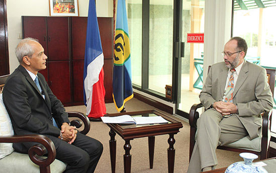 The Caribbean Community (CARICOM) and French Republic on Thursday, 24 April formalised diplomatic relations with the accreditation of H.E. Michel Prom, Plenipotentiary Representative of France to CARICOM. Here pictured is the Secretary-General of the
