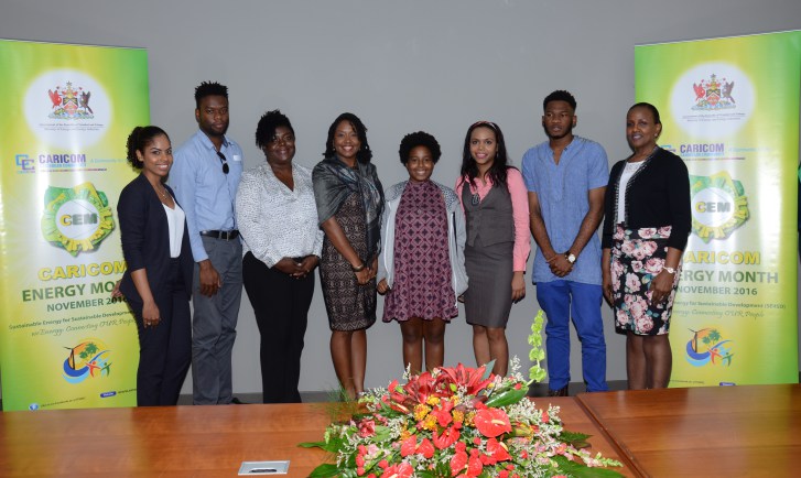 Nadia Mohammed, Project Officer, Energy, CARICOM Secretariat, Seon Thompson (Third Place Winner, Professional Category, Photo and Art Competition), Debra Thomas (Second Place Winner, Amateur Category, Photo and Art Competition), Donna Berment (First