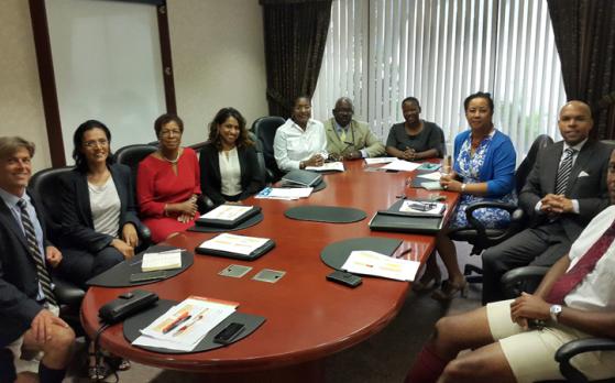 Expert advice: From left, David Kendell, permanent secretary Jennifer Attride&shy;Stirling, Minister of Health, Seniors and Environment, Jeanne Atherden. Dr Lisa Indar, Cheryl Peek&shy;Ball, Armell Thomas, Dy&shy;Juan DeRoza, Minister of Tourism Deve