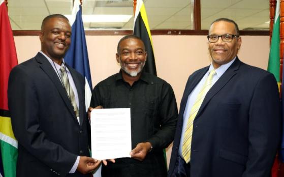 From left, the Hon. Paul Lewis, Minister of Communications, Works and Labour, Montserrat; Dr. Devon Gardner, Programme Manager, Energy, CARICOM Secretariat; and Mr. Joseph Cox, Assistant Secretary-General, Trade and Economic Integration, CARICOM Secr