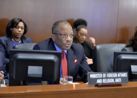 Jos&eacute; Miguel Insulza, OAS Secretary General Duly Brutus, Minister of Foreign Affairs and Worship of Haiti Niermala Badrisingh, Chair of the OAS Permanent Council and Permanent Representative of Suriname to the OAS (OAS photo)